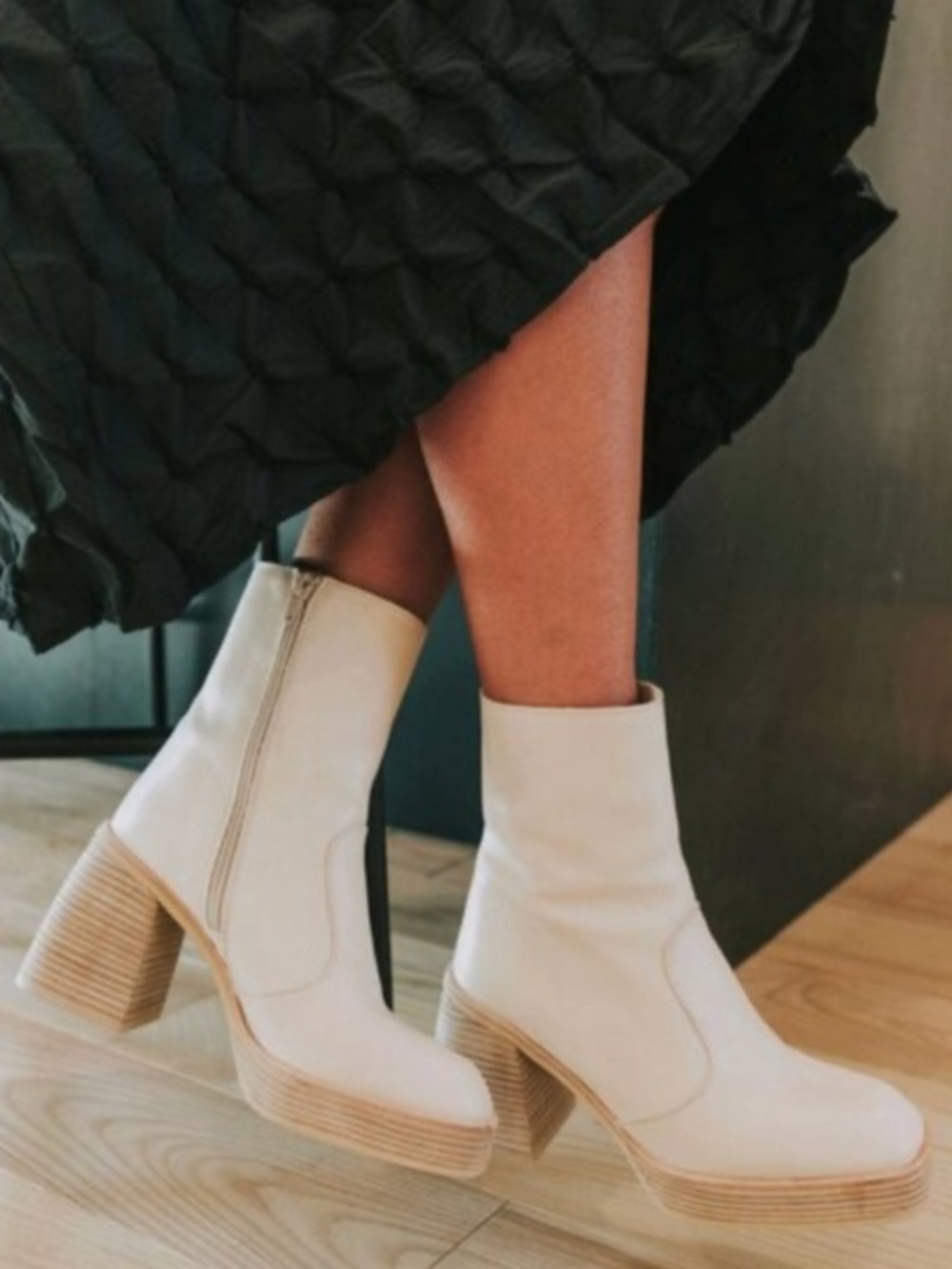 Free People Ruby Platform Ankle Boot Bone Leather Western Size 39 1/2 (9.5)
